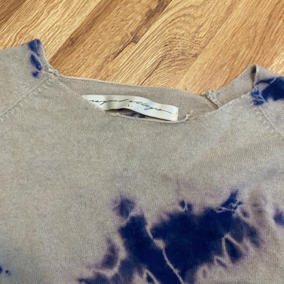 RAQUEL ALLEGRA / Tie Dye  distressed indigo cashmere sweater 2 medium M purple - Picture 5 of 6